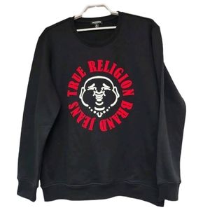 True Religion Doorbuster Pullover Sweatshirt Buddha Big Spellout Logo Graphic